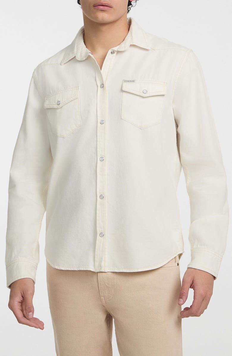 GUESS JEANS Cotton Denim Snap-Up Western Shirt, Main, color, Ivory