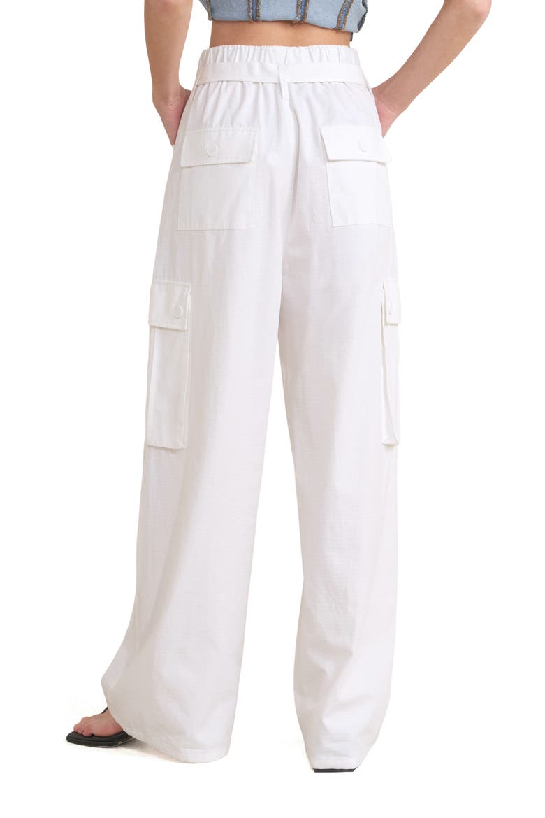 Tie Waist Cotton Cargo Pants, Alternate, color, WHITE