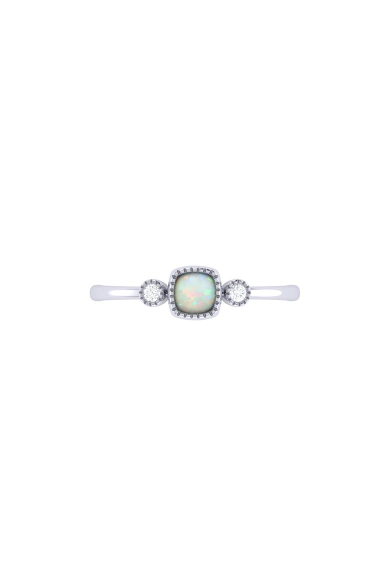 Cushion Cut Opal & Diamond Birthstone Ring in 14K Gold, Alternate, color, White Gold