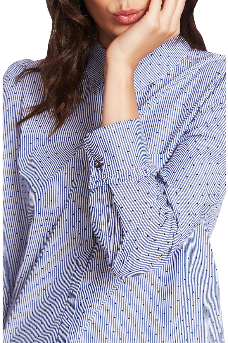 Pinstripe Flocked Dot Button-Up Cotton Shirt, Alternate, color, CHAMBRAY BLUE