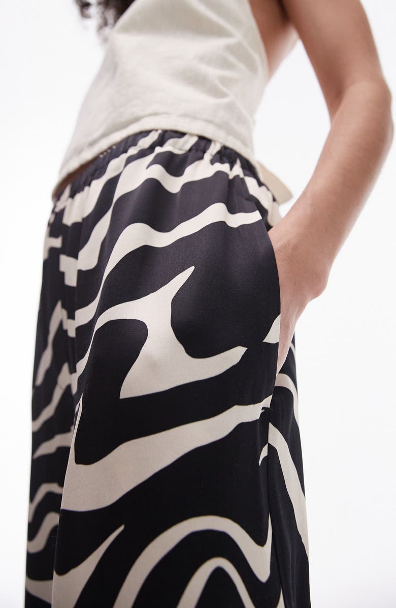 Topshop Zebra Print Satin Wide Leg Pants, Alternate, color,