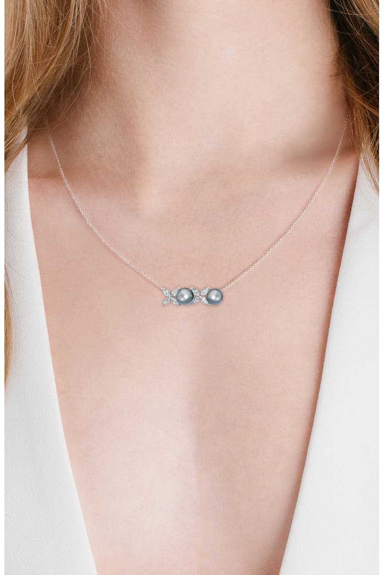 XOXO Grey Pearl & Cubic Zirconia Pendant Necklace, Alternate, color, PURE PLATINUM/ GRAY PEARL