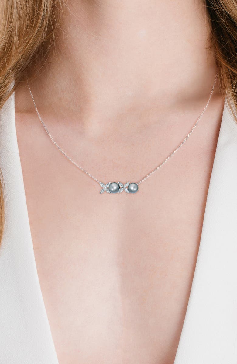 Crislu XOXO Grey Pearl & Cubic Zirconia Pendant Necklace, Alternate, color, Pure Platinum/ Gray Pearl