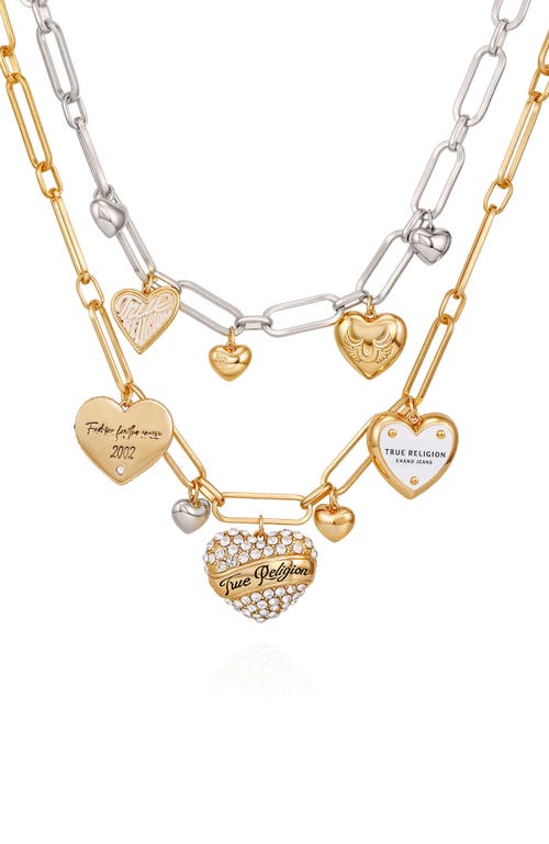True Religion Mixed Metal Heart Charm Necklace In Gold