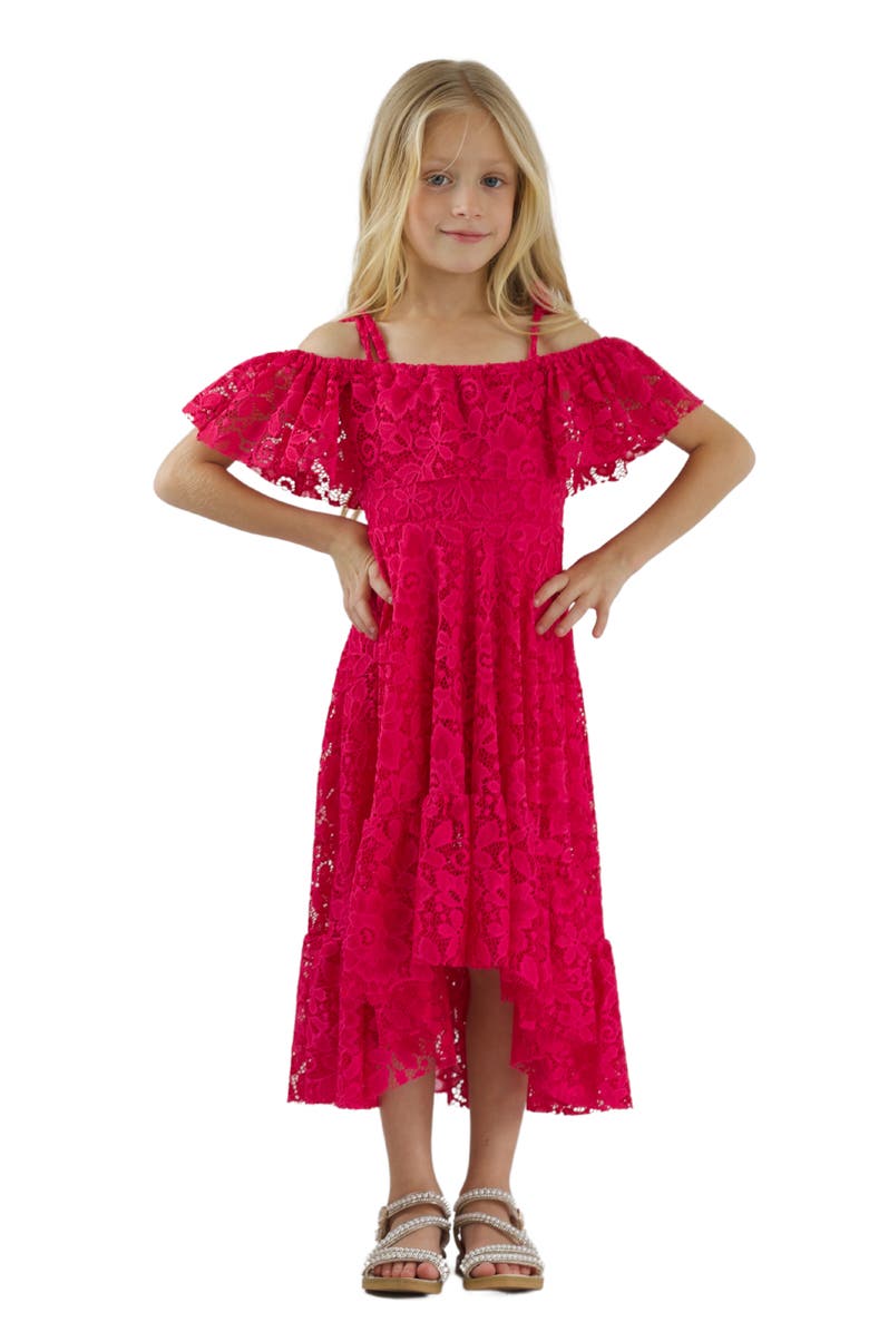 Mia Belle Girls Girls Berry Beautiful Lace High Low Dress, Main, color, Pink