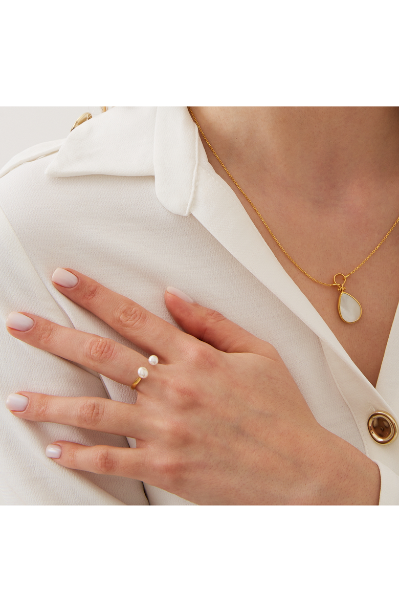 Spero London Double Pearl Sterling Silver Adjustable Open Ring, Alternate, color, Gold