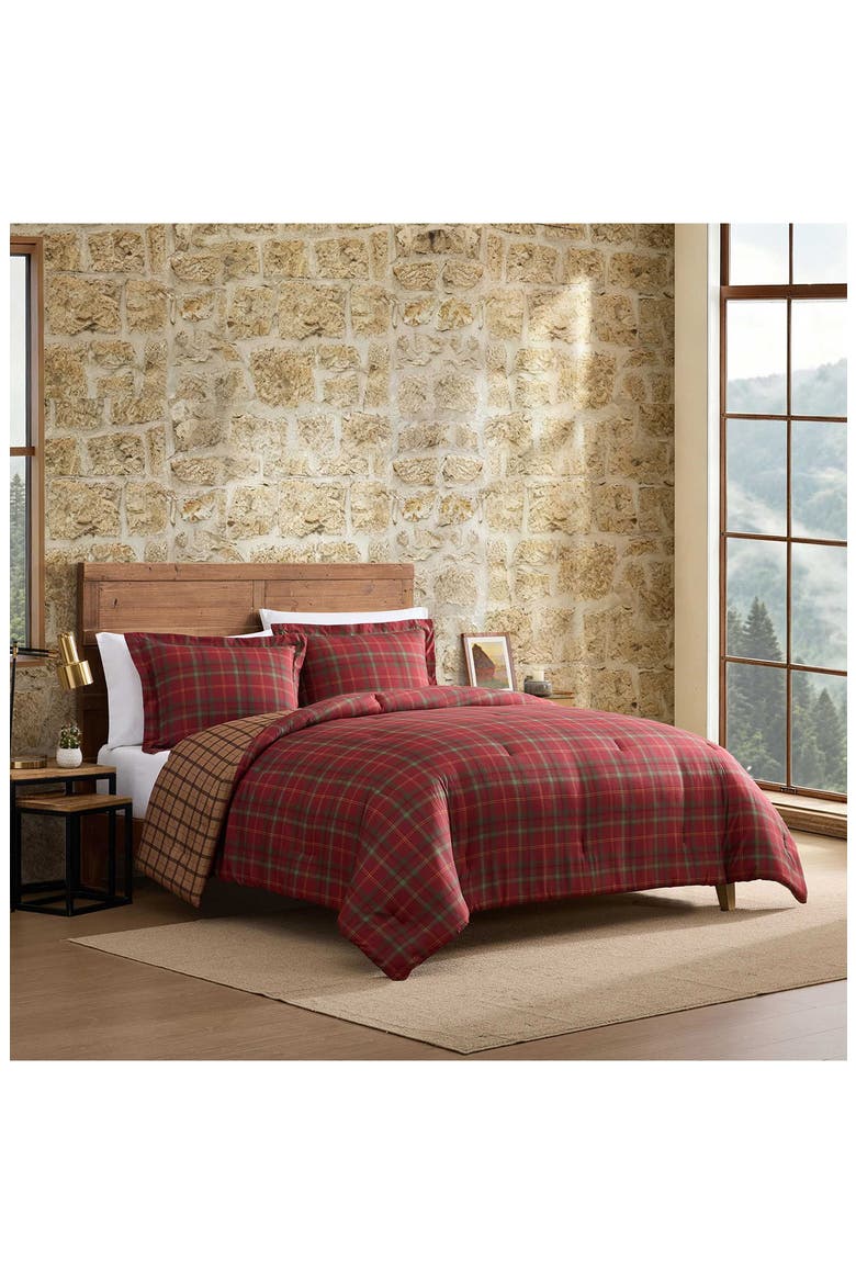 Treebark Plaid Reversible Comforter Set, Alternate, color, RED/ BROWN/ GREEN