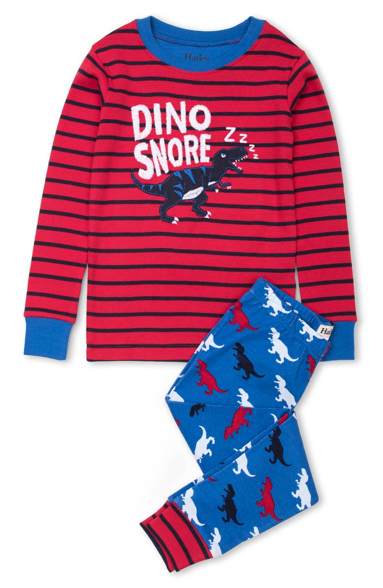 Hatley T. Rex Silhouettes Organic Cotton Fitted Two-Piece Pajamas, Main, color, 