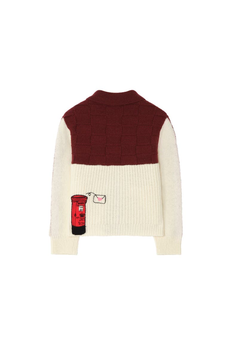 Townhouse Bear Wool Cashmere Cardigan, Alternate, color, Claret red