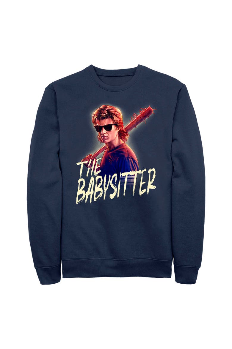 Men's Stranger Things Steve The Babysitter Portrait  Sweatshirt, Main, color, Navy Blue