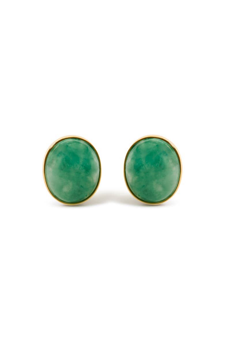 18K Yellow Gold 12x10 MM Bezel Set Oval Green Aventurine Stud Earrings, Main, color, Yellow Gold
