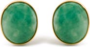 Haus of Brilliance 18K Yellow Gold 12x10 MM Bezel Set Oval Green Aventurine Stud Earrings