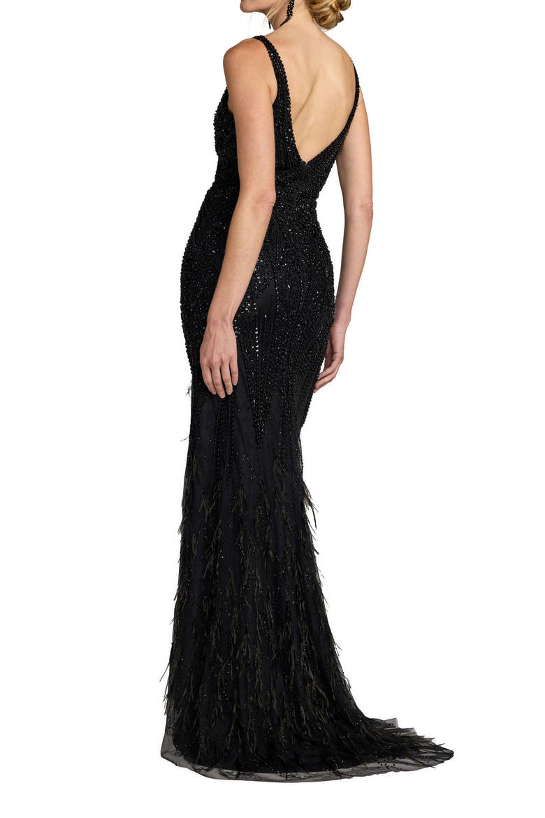 Embellished Feather Detail Hem Gown, Alternate, color, Black