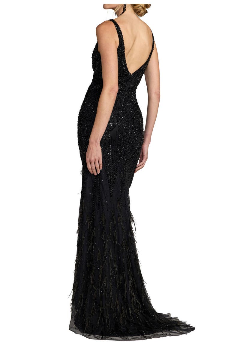 Mac Duggal Embellished Feather Detail Hem Gown, Alternate, color, Black