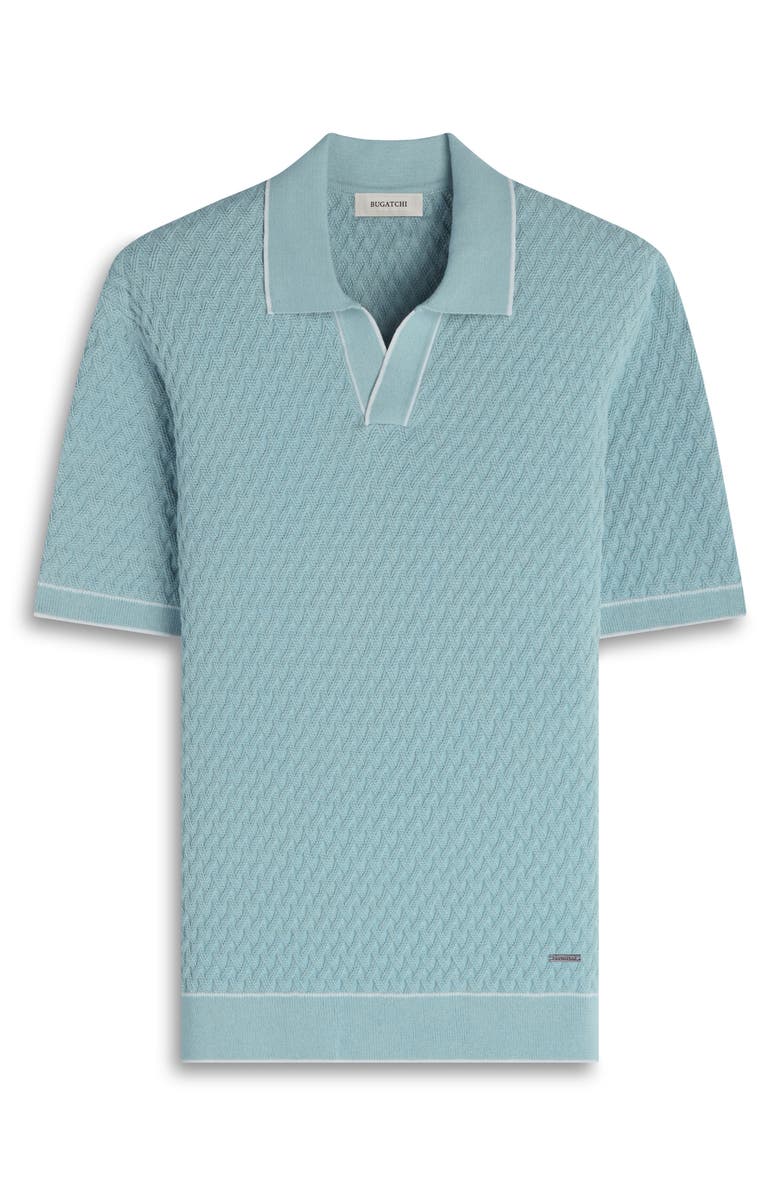 Bugatchi Johnny Collar Basket Stitch Cotton Blend Polo Sweater, Alternate, color, Seafoam