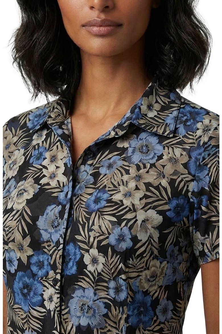 Tropical Mix Womens Printed Button-Up Shirt, Alternate, color, TROPICAL MIX BLACK