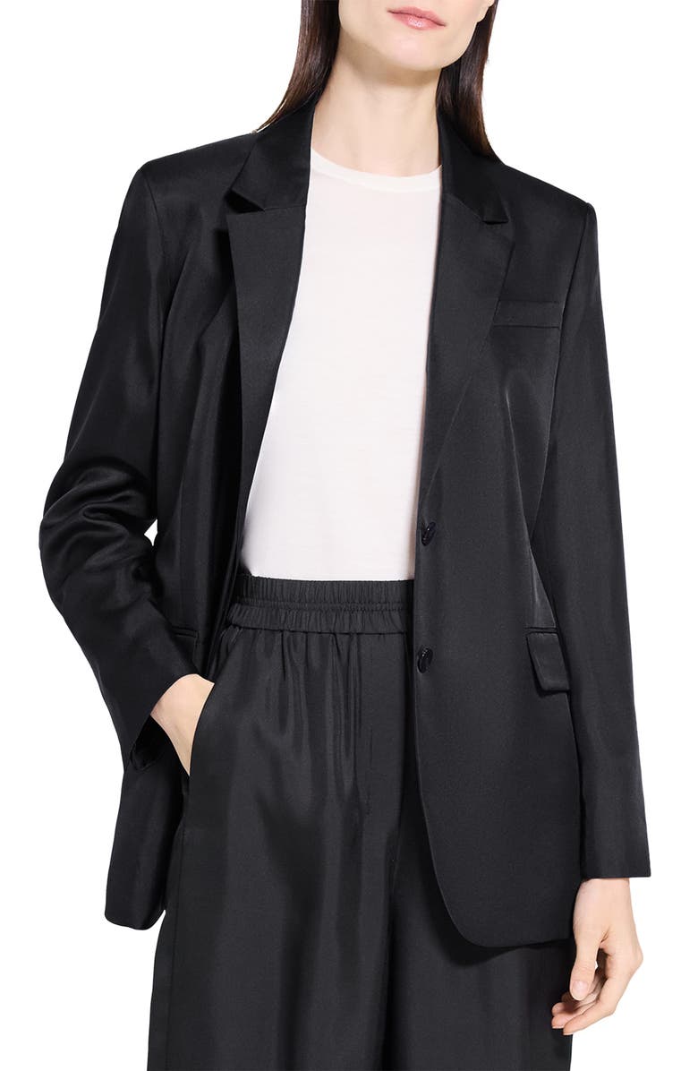 Theory Notched Lapel Silk Blazer, Alternate, color, Black