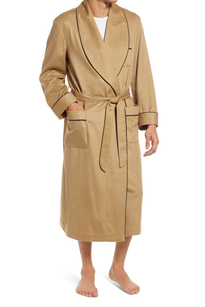 Woven Cashmere Robe, Main, color, CASHEW W/ BLACK BRAID