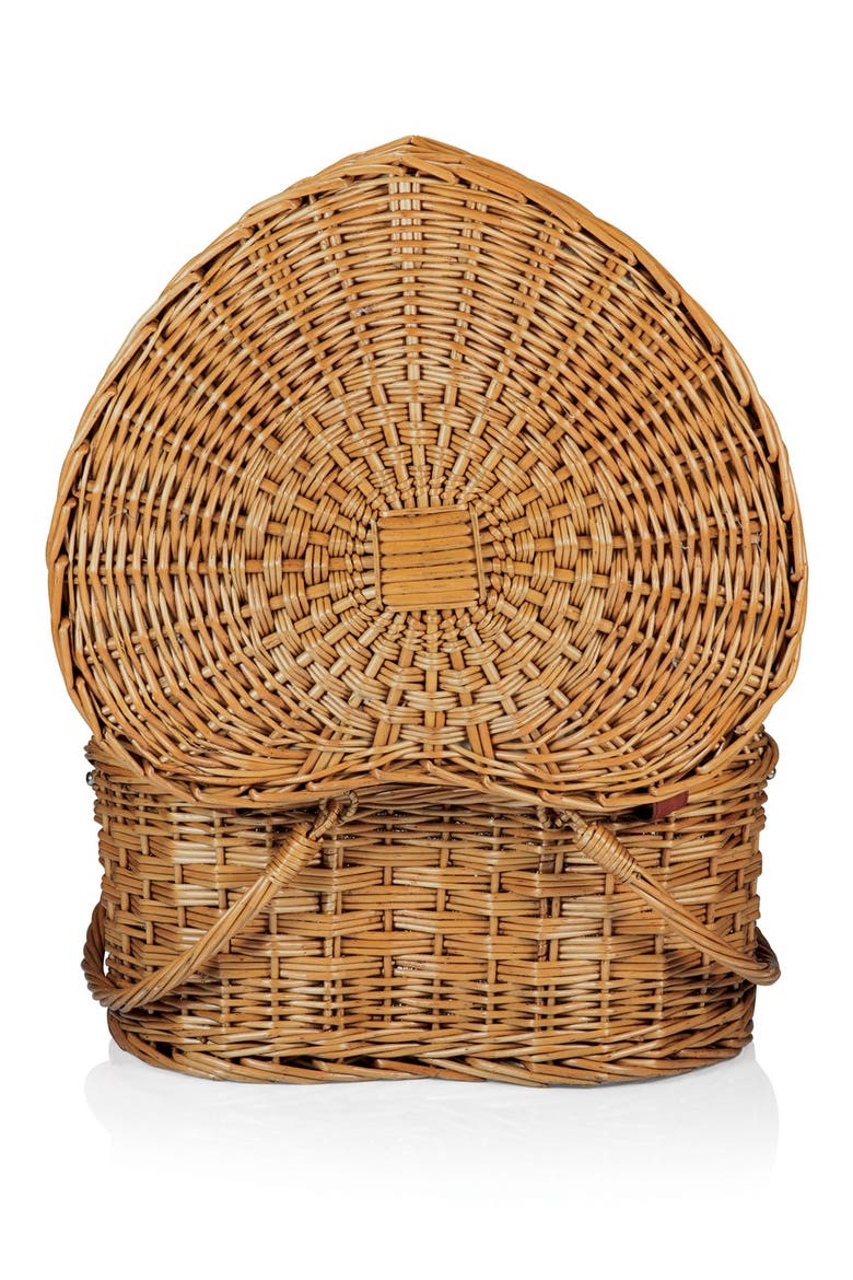 Heart Shaped Wicker Picnic Basket, Alternate, color, BROWN