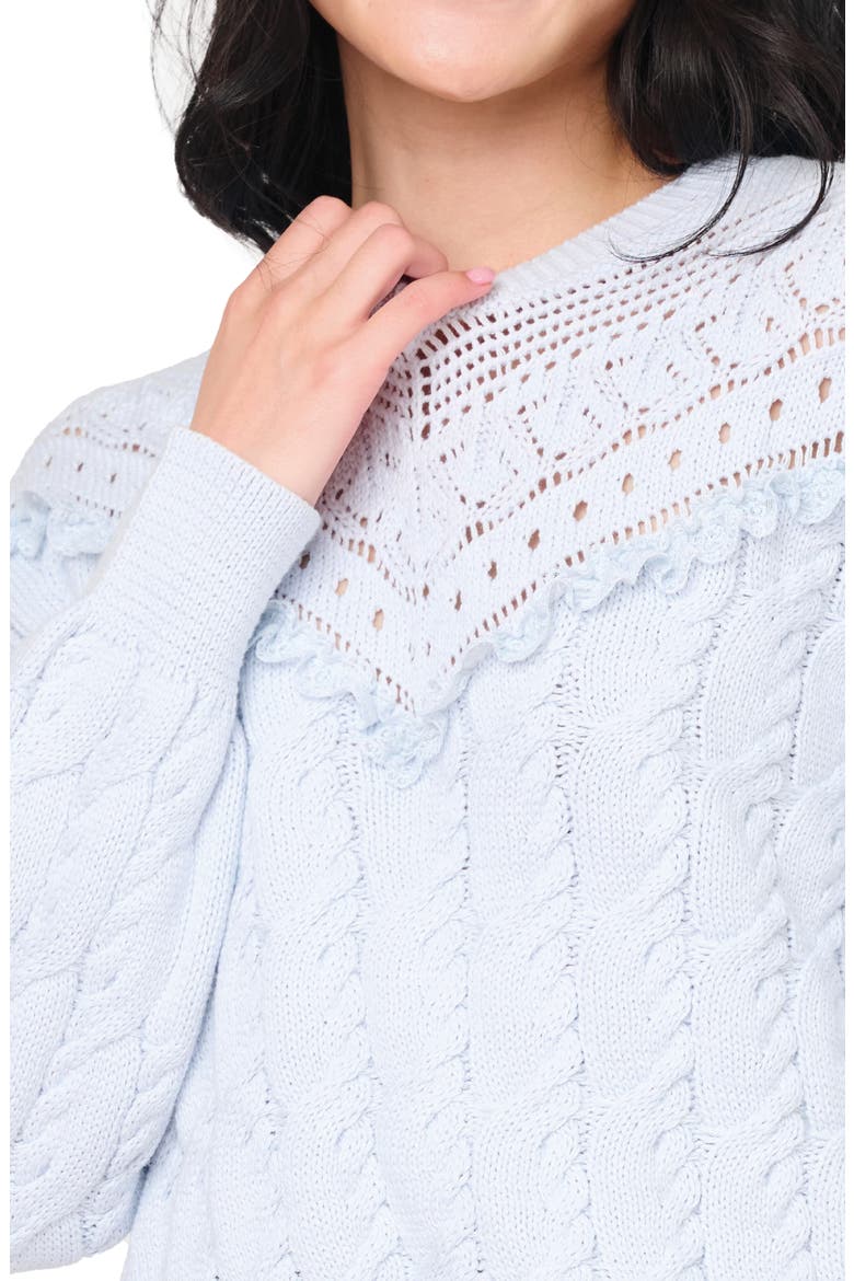 Lace Ruffle Cotton Blend Sweater, Alternate, color, ICY BLUE