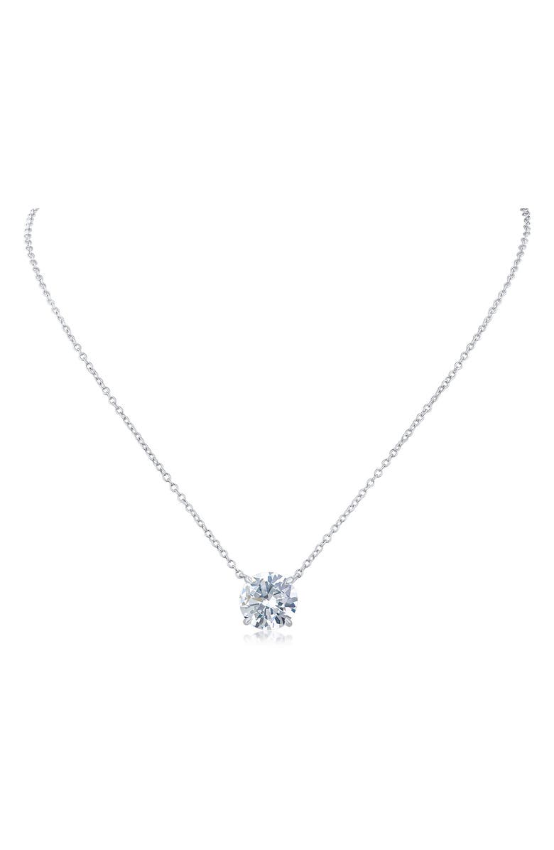 CZ by Kenneth Jay Lane Round Cubic Zirconia Pendant Necklace, Main, color, Rhodium Plated