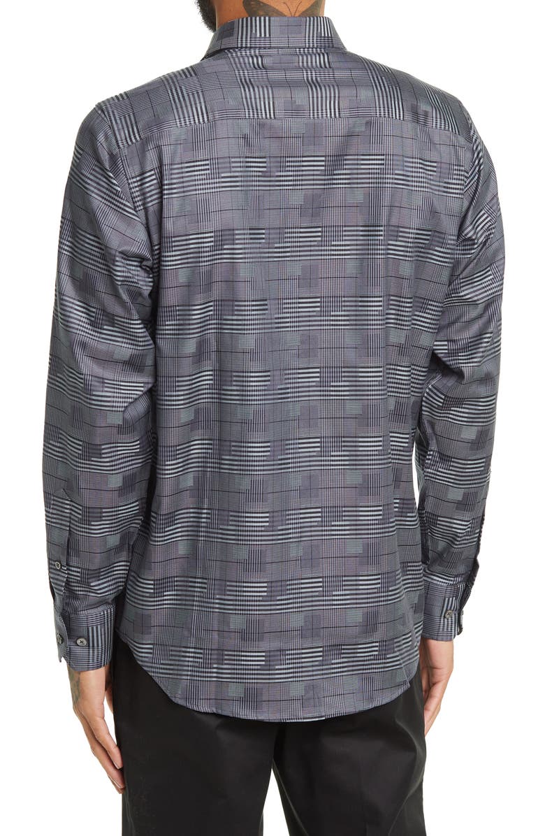 Bugatchi Shaped Fit Woven Check Pattern Button Front Shirt, Alternate, color,