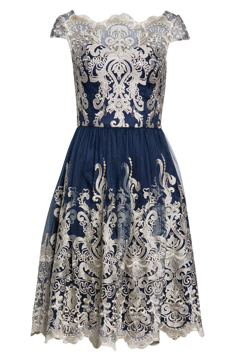 Chi Chi London Yazzy Embroidered Mesh A-Line Dress, Alternate, color,