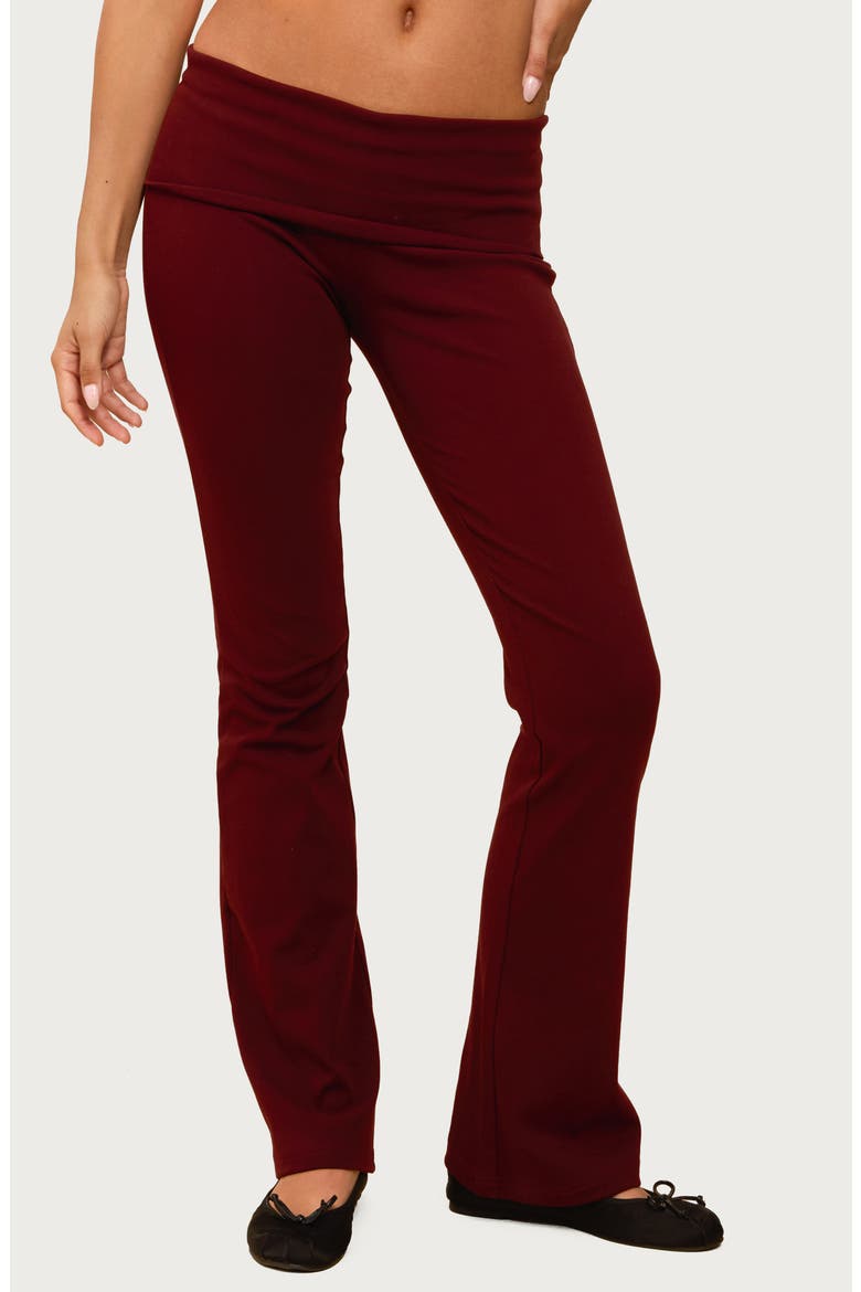 Ivanne Foldover Stretch Cotton Flare Pants, Main, color, BURGUNDY