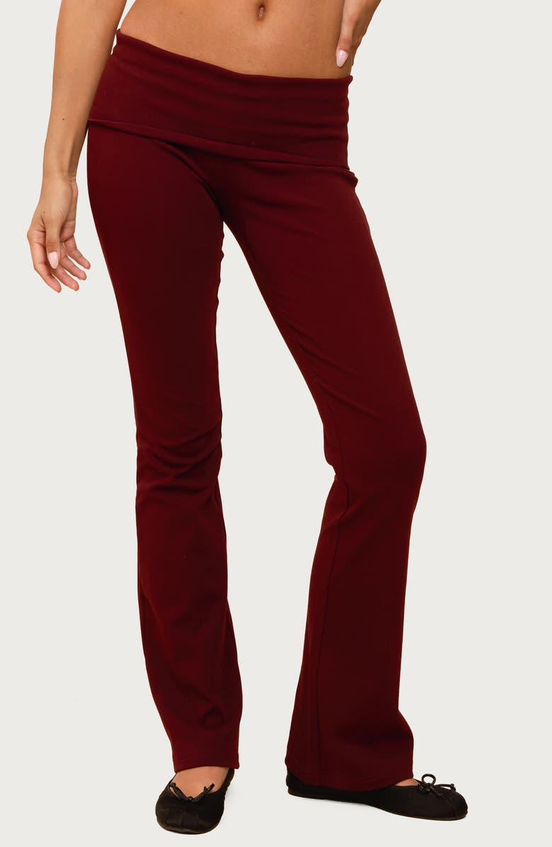 EDIKTED Ivanne Foldover Stretch Cotton Flare Pants, Main, color, 
