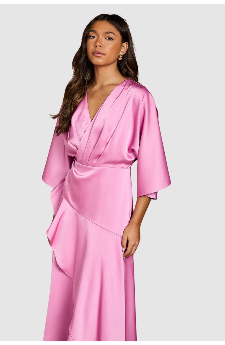 Coast Satin Back Crepe Ruffle Wrap Midi Dress, Alternate, color, Pink