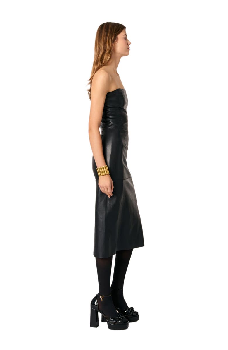 maje Bustier leather midi dress, Alternate, color, 