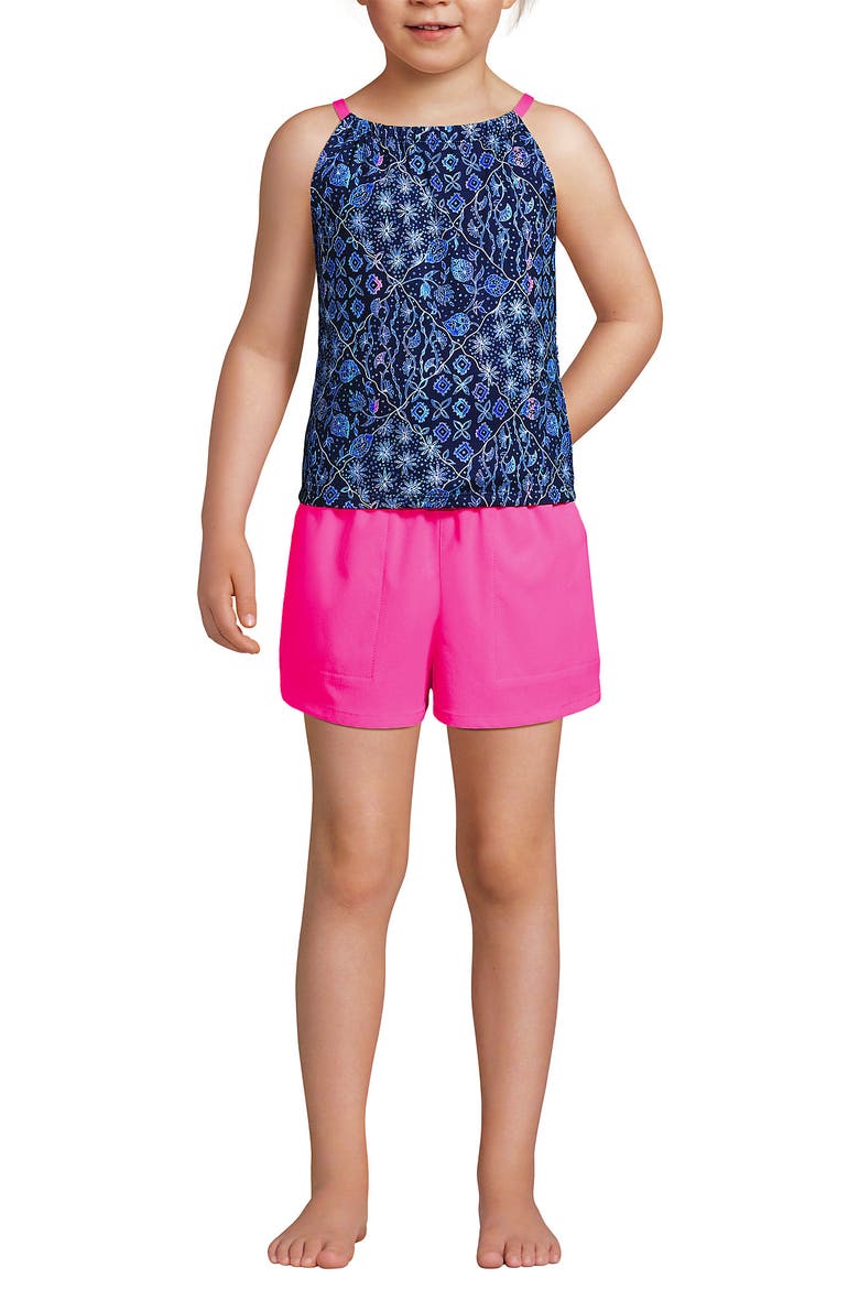Girls Chlorine Resistant Tankini Top Woven Short Set, Main, color, Deep Sea Navy/Multi Floral Mix