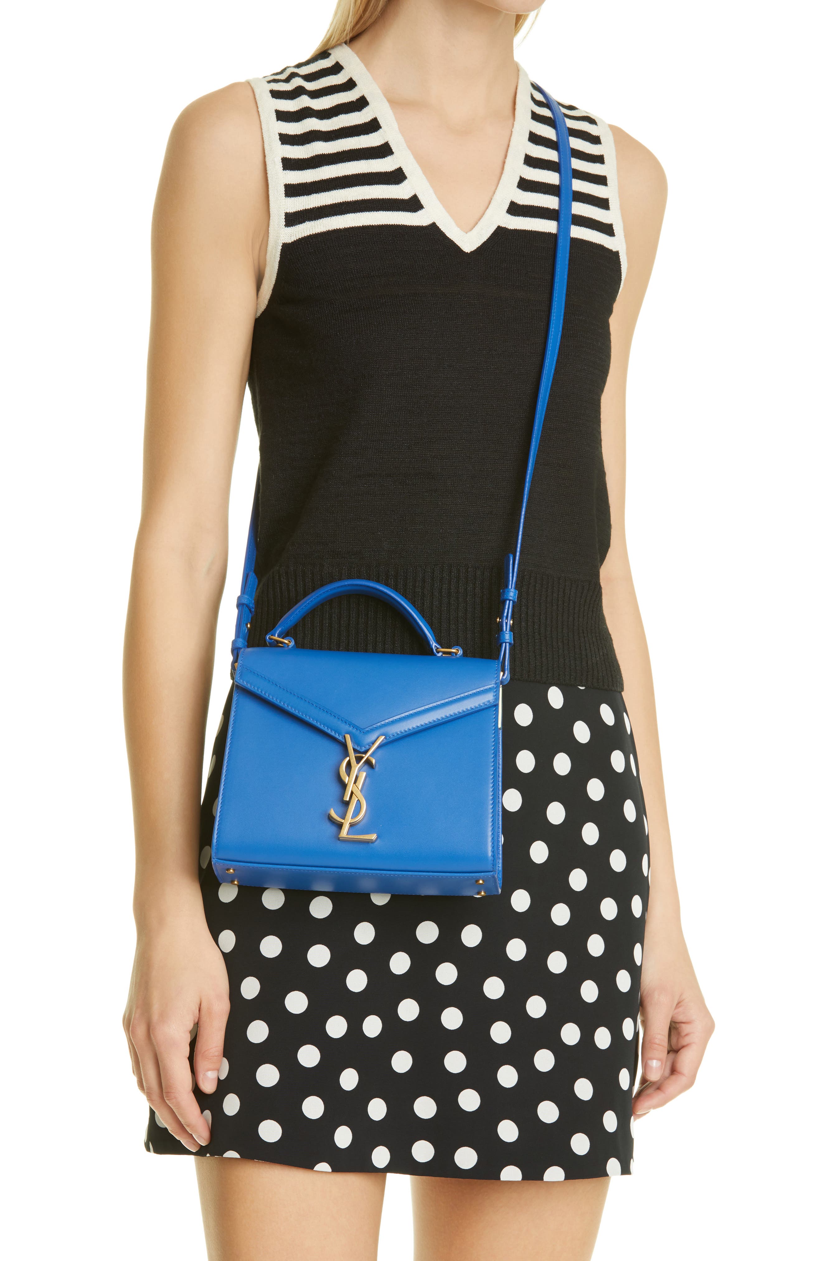 Mini Cassandra Leather Top Handle Bag, Alternate, color, BLEU MAJORELLE