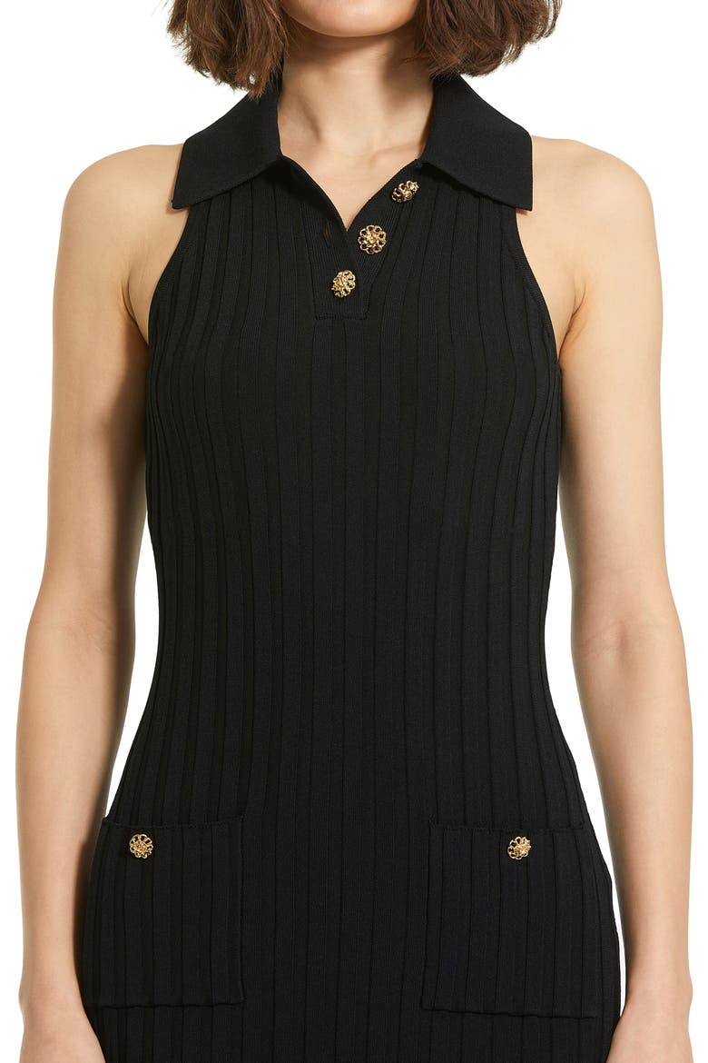 Rib Knit Collared Sleeveless Fitted Maxi Dress, Alternate, color, Black