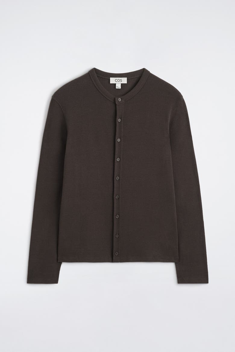 Slim Ribbed Cotton Cardigan, Alternate, color, BROWN