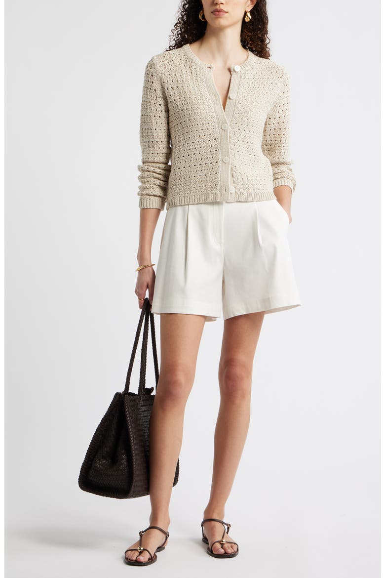 Crochet Cotton & Linen Blend Cardigan, Alternate, color, BEIGE/ IVORY TOFU CROCHET