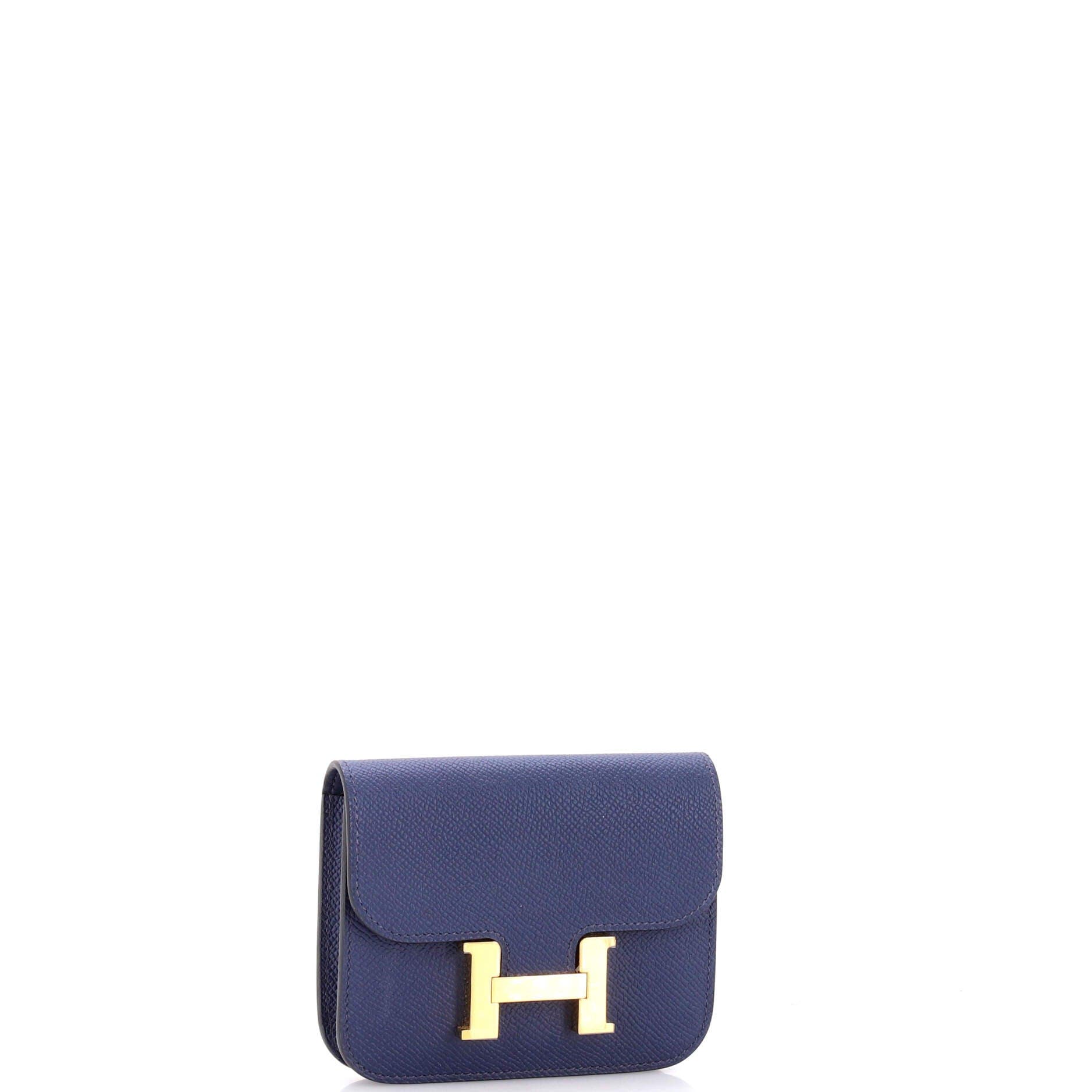 Pre-Owned Hermes Constance Slim Wallet Epsom, Alternate, color, Bleu Navy