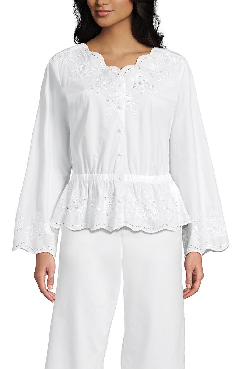 Lands
 End Embroidered Poplin Long Sleeve Blouse, Main, color, 