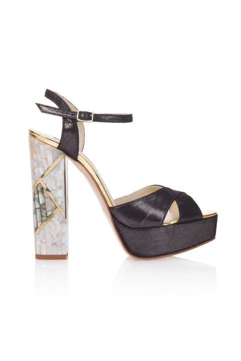 Cher Noir Ankle Strap Pearl Heel Sandal
