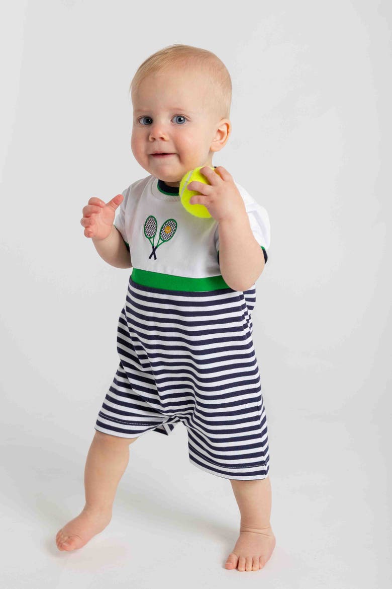 Stripe Knit Shortall with Tennis Rackets, Alternate, color, Navy/White