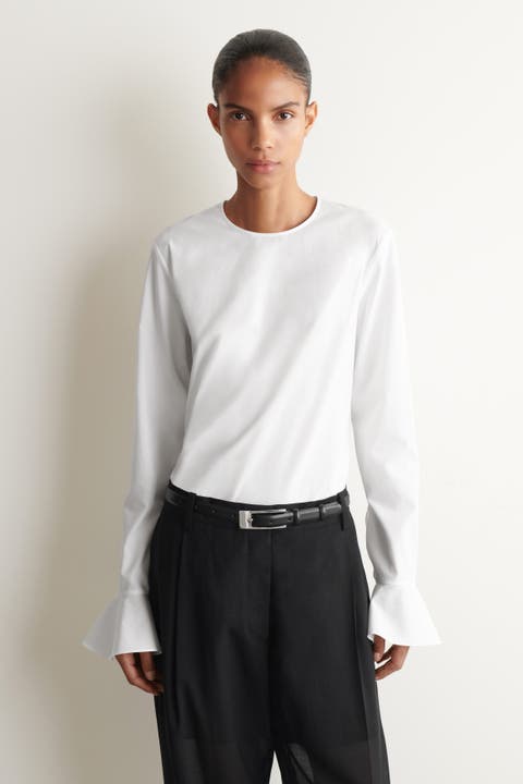 Flared-cuff Cotton Blouse