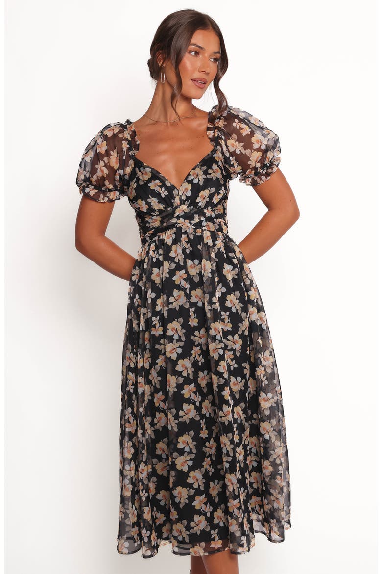 Farryn Floral Puff Sleeve Dress, Alternate, color, BLACK BEIGE FLORAL