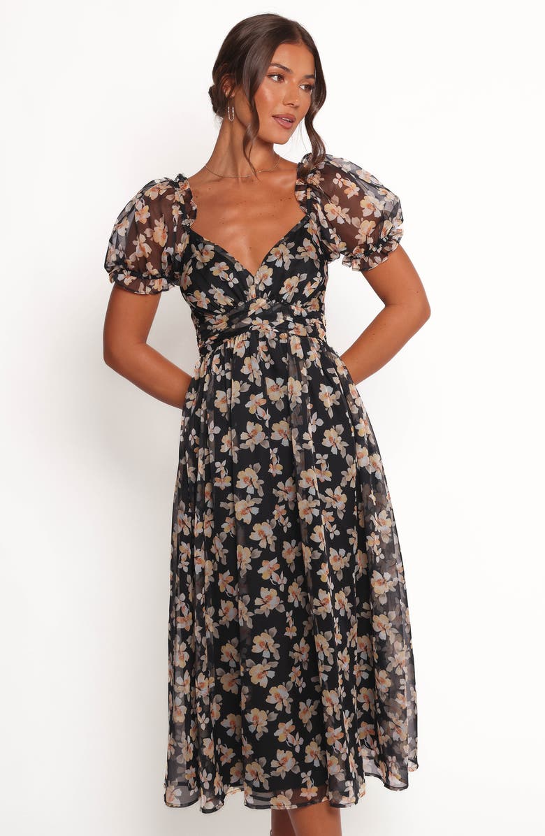 Petal & Pup Farryn Floral Puff Sleeve Dress, Alternate, color, Black Beige Floral