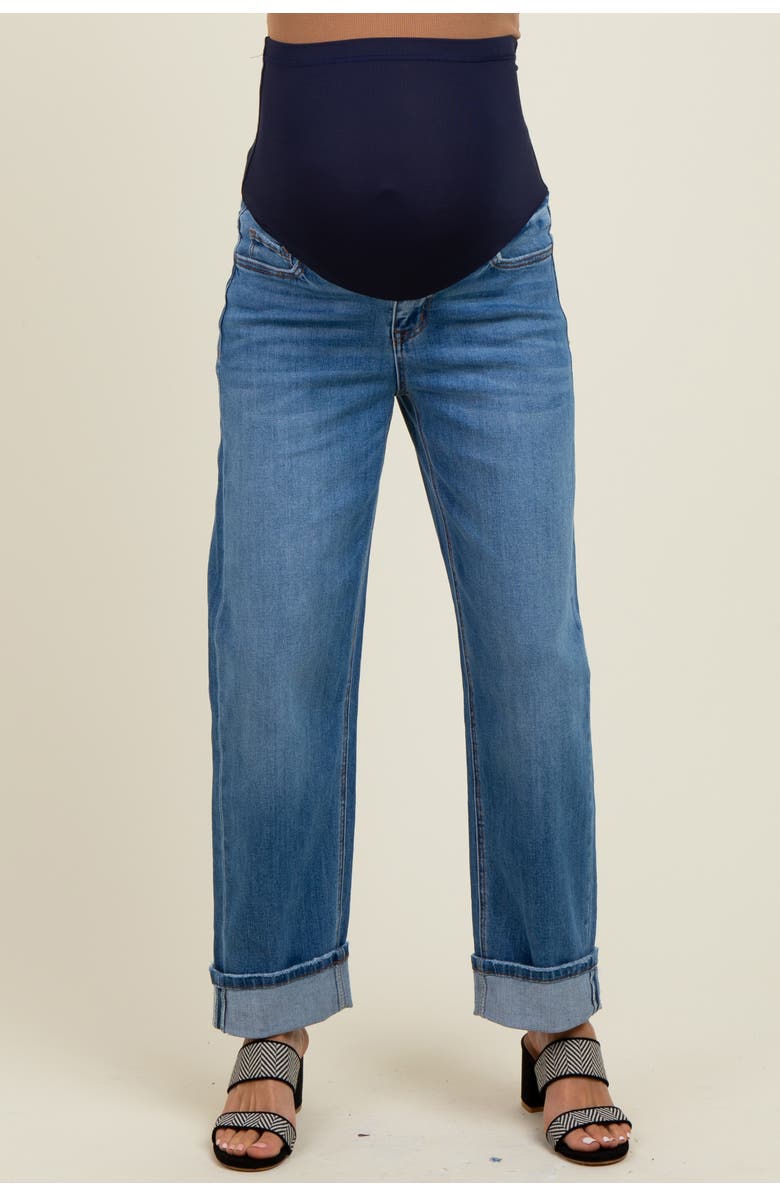 PinkBlush Rolled Cuffed Barrel Leg Maternity Jeans, Alternate, color, Navy Blue
