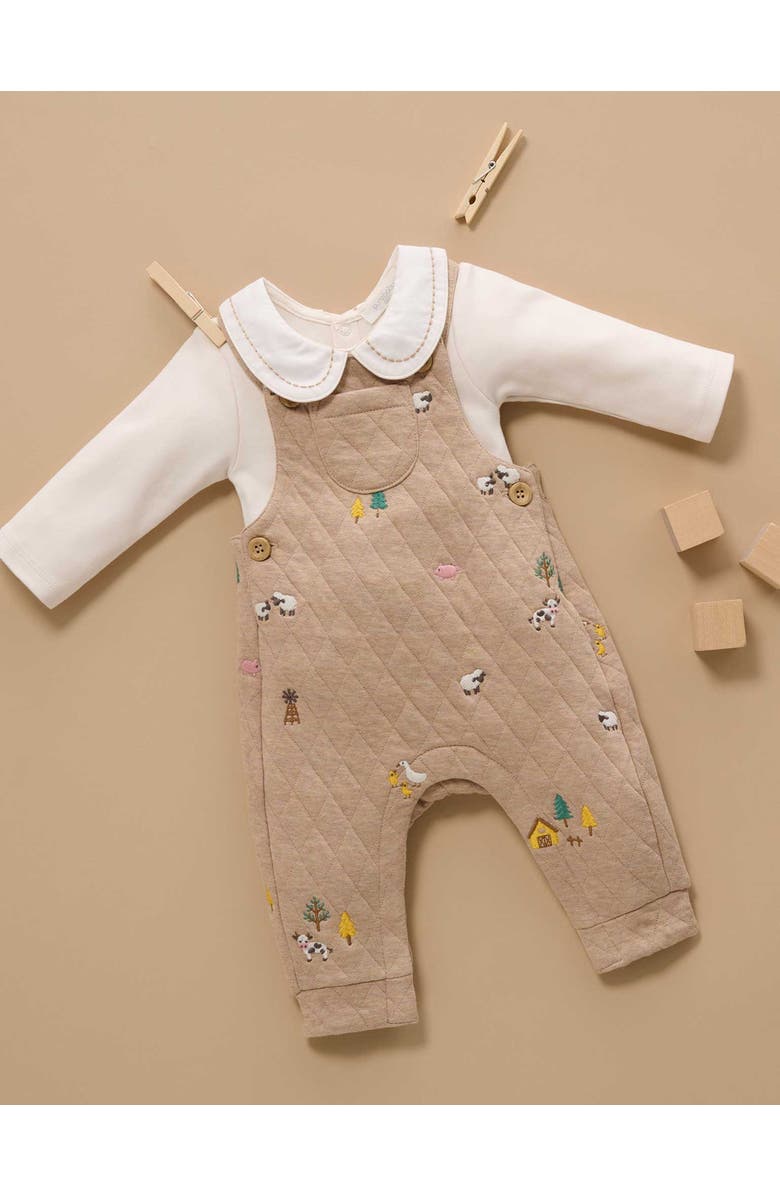 Purebaby Quilted Overall and Bodysuit Set, Main, color, Farm Friends Broderie