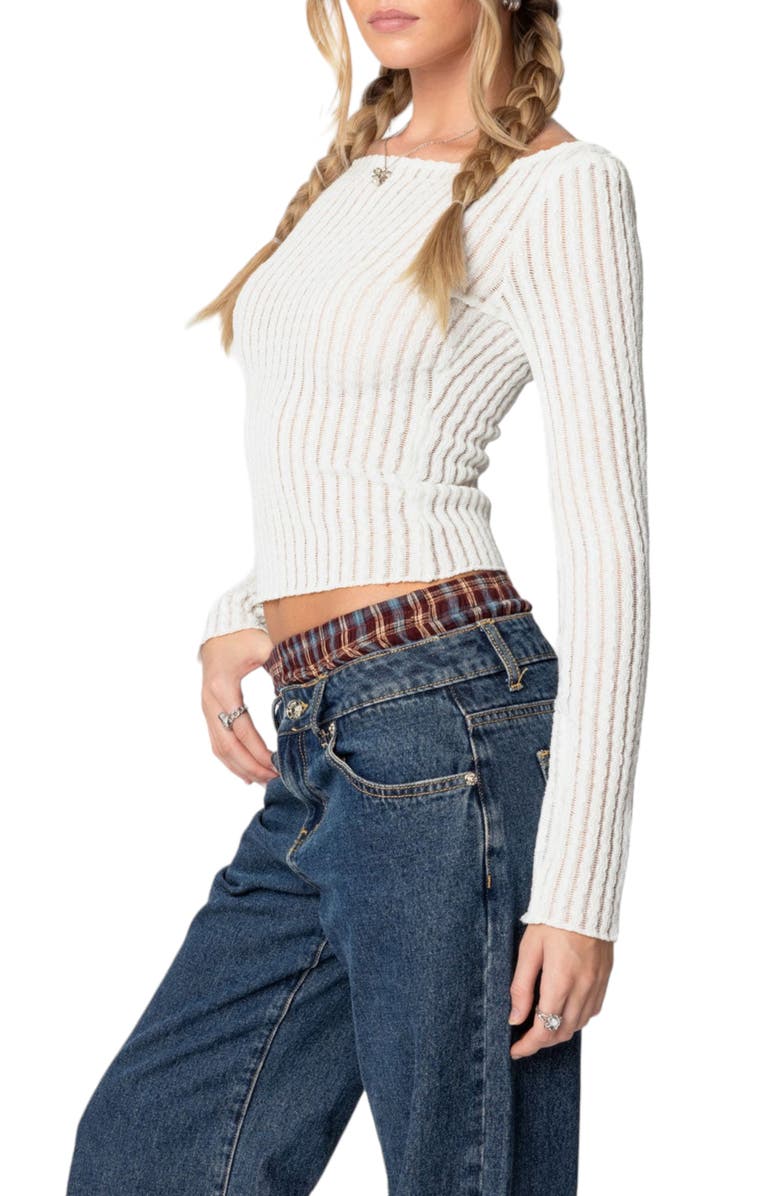 EDIKTED Texture Crop Top, Alternate, color, White
