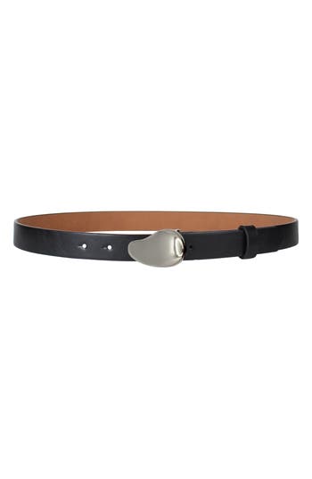 Linea Pelle Organic Plaque Buckle Faux Leather Belt In Black