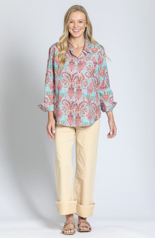 Apny Print Cotton Button-up Shirt In Aqua Multi