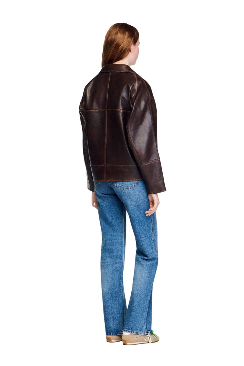 Oversized leather jacket, Alternate, color, Brown
