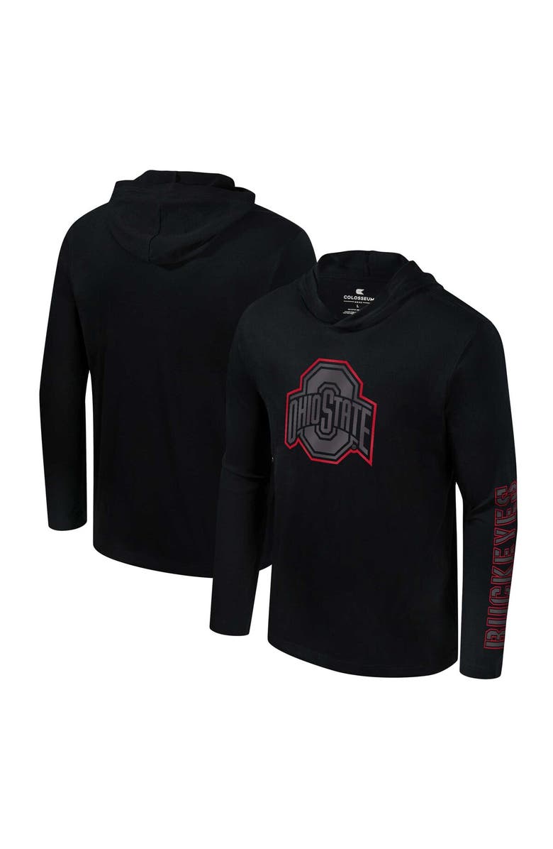 COLOSSEUM Men's Colosseum Black Ohio State Buckeyes Color Pop Active Blend 2-Hit Long Sleeve Hooded T-Shirt, Main, color, 